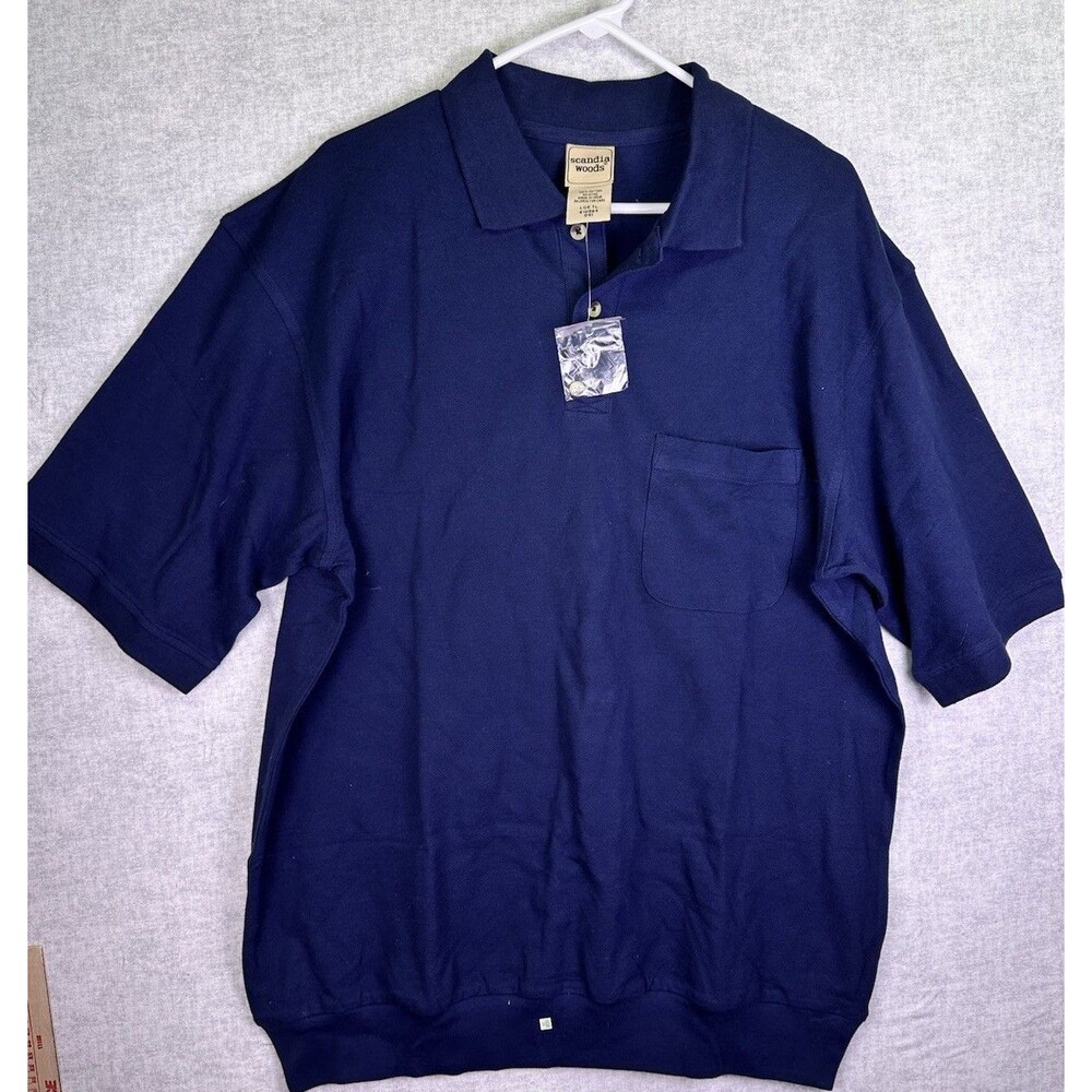 NWOT SCANDIA WOODS Polo Shirt Navy Blue Long Sleeve Pocket Size Large Tall LT